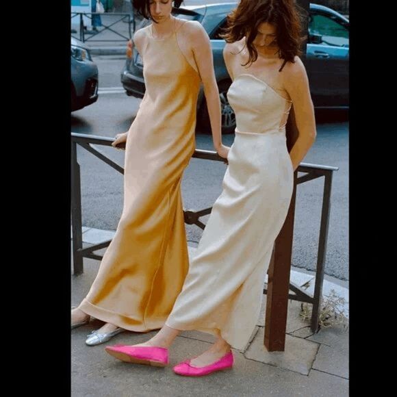 ZARA CREAM SATIN EFFECT MIDI DRESS - Picture 11 of 16